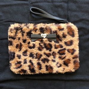 Leopard Cheetah fuzzy furry GUESS clutch wristlet